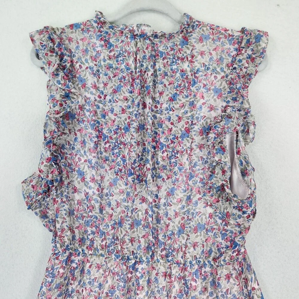 BB Dakota Dress Womens Large Blue Pink Floral Ruffle Tiered Maxi Peasant Cottage - Picture 13 of 13